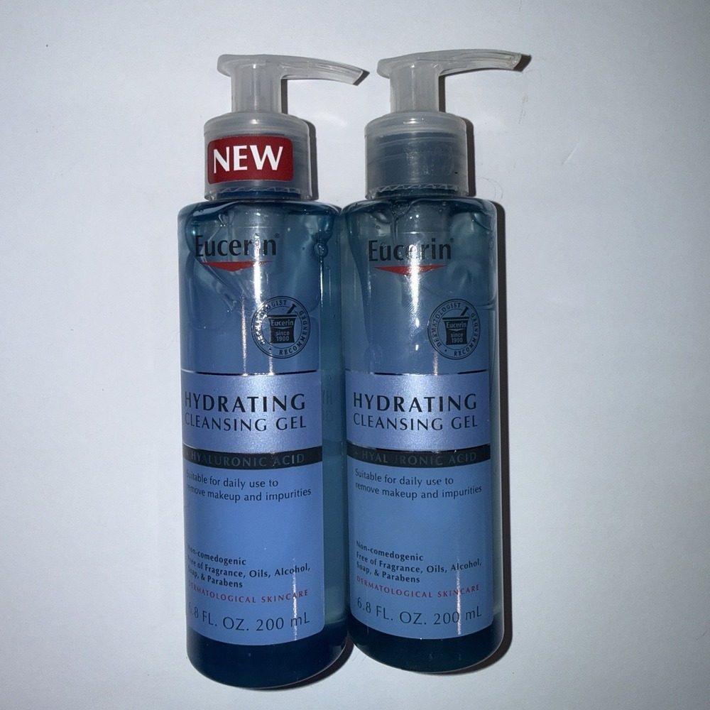 Lot of 2 Eucerin Hydrating Cleansing Gel Face Wash Hyaluronic Acid 6.8 oz NEW